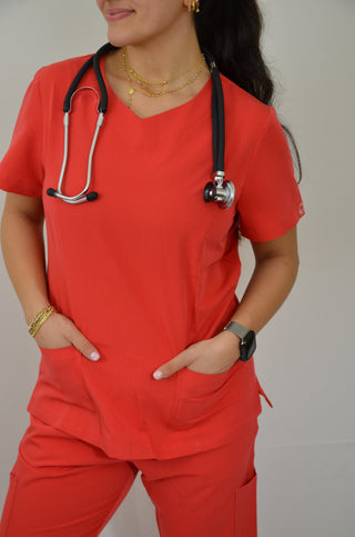 Candy Red Scrub Top